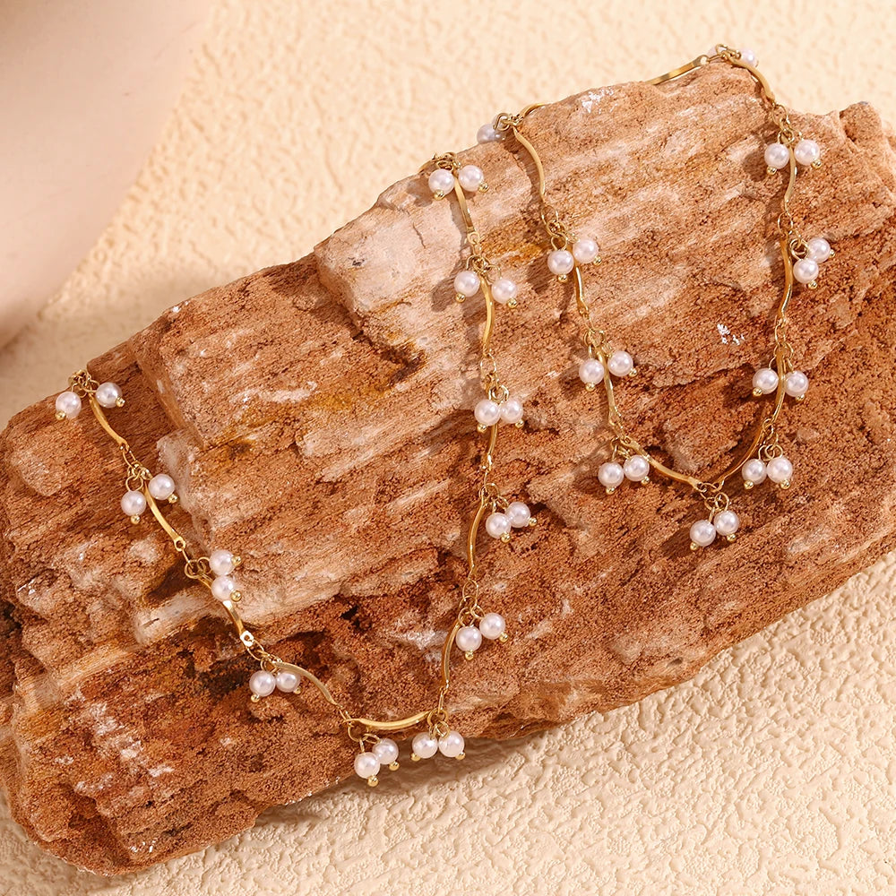 JEWELIXIRS Cascading Pearl Anklet