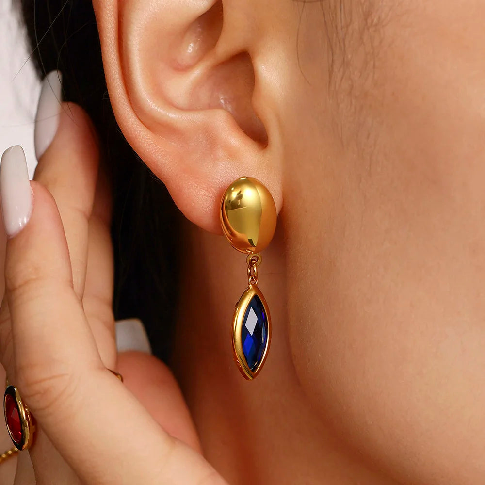 Nivora Shine Geometric Glass Stainless Steel Drop Earrings for Women Mother Hypoallergenic Dangle Earrings Jewelry Wedding Gifts