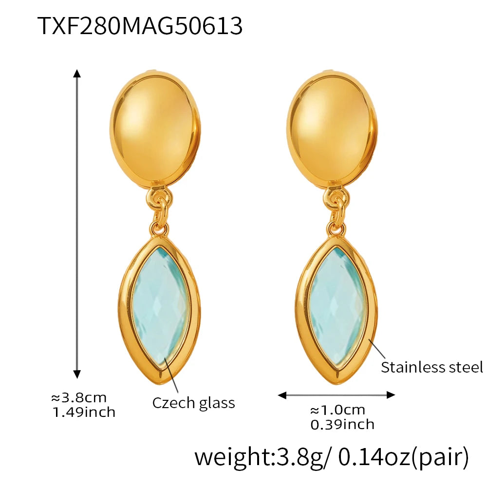 Nivora Shine Geometric Glass Stainless Steel Drop Earrings for Women Mother Hypoallergenic Dangle Earrings Jewelry Wedding Gifts