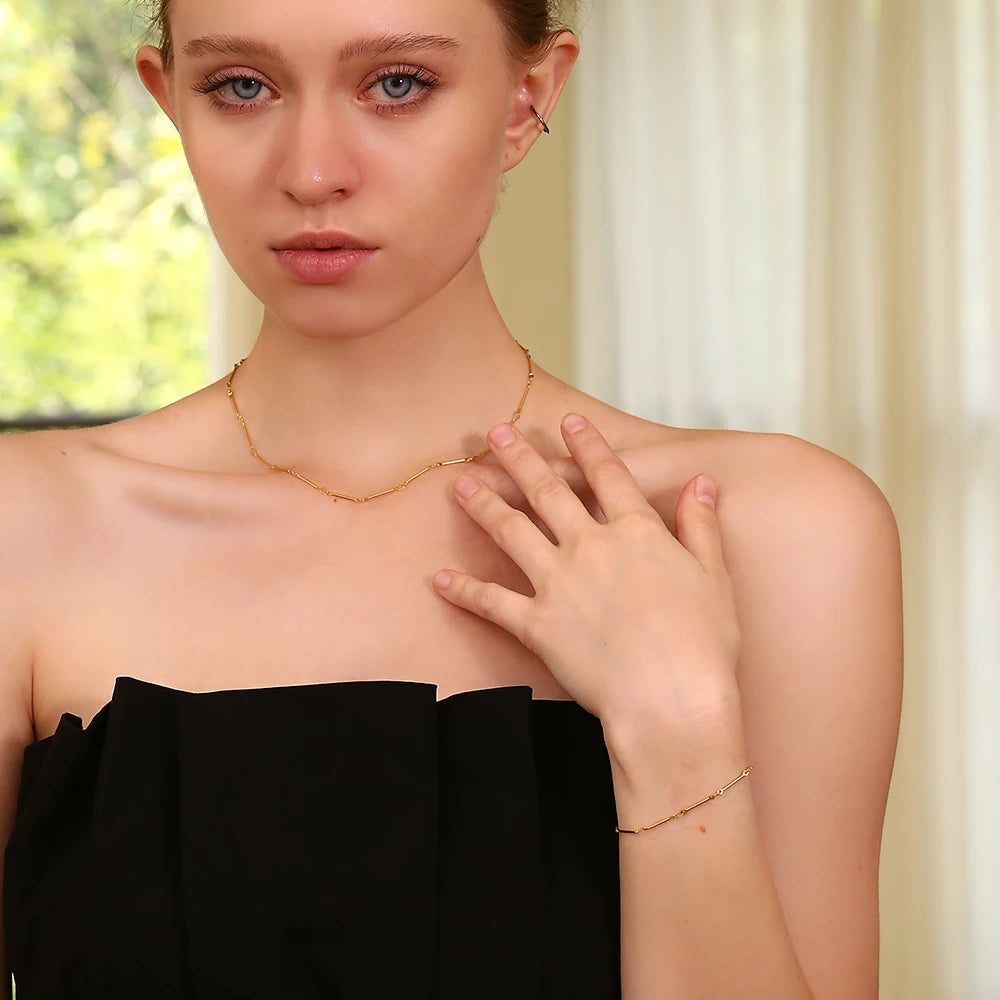 MamacitaSlay Minimalist Handmade Bone Chain coraline Waterproof Gold Plated Necklace Stainless steel jewelry woman Accessories