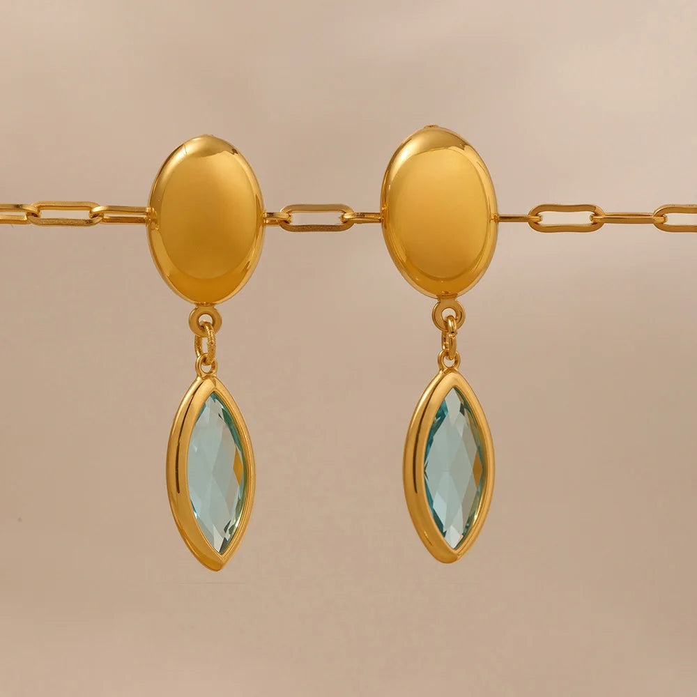 Nivora Shine Geometric Glass Stainless Steel Drop Earrings for Women Mother Hypoallergenic Dangle Earrings Jewelry Wedding Gifts