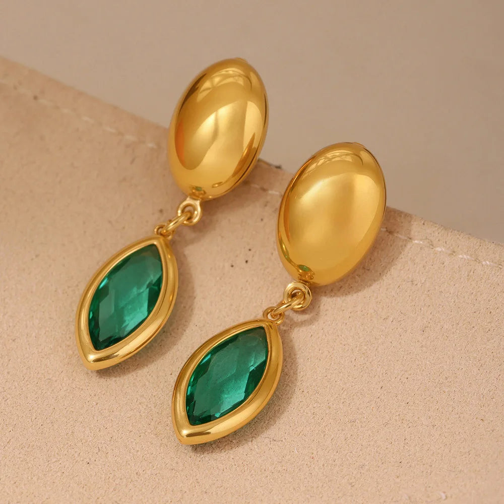 Nivora Shine Geometric Glass Stainless Steel Drop Earrings for Women Mother Hypoallergenic Dangle Earrings Jewelry Wedding Gifts