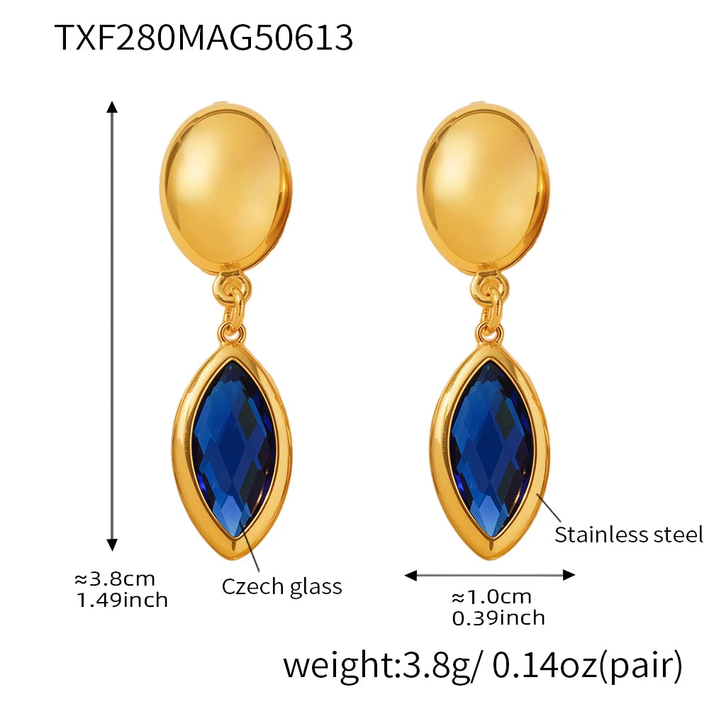 Nivora Shine Geometric Glass Stainless Steel Drop Earrings for Women Mother Hypoallergenic Dangle Earrings Jewelry Wedding Gifts