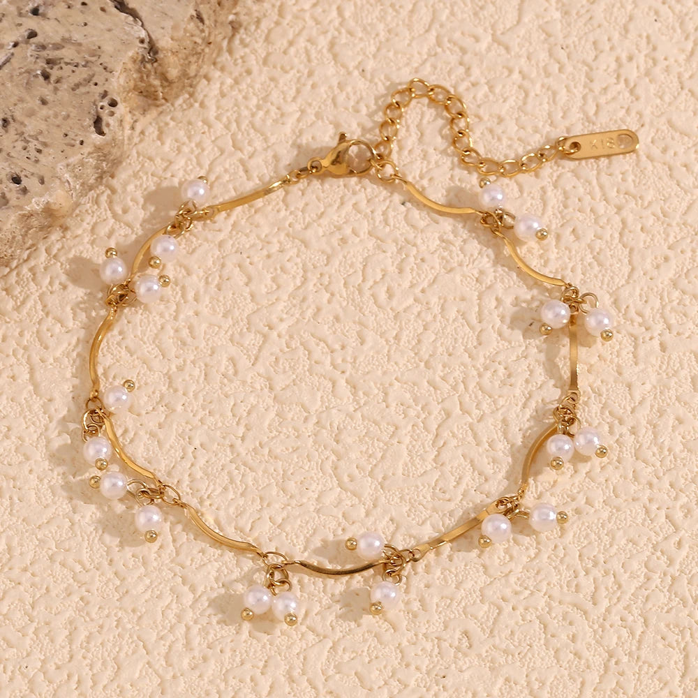 JEWELIXIRS Cascading Pearl Anklet