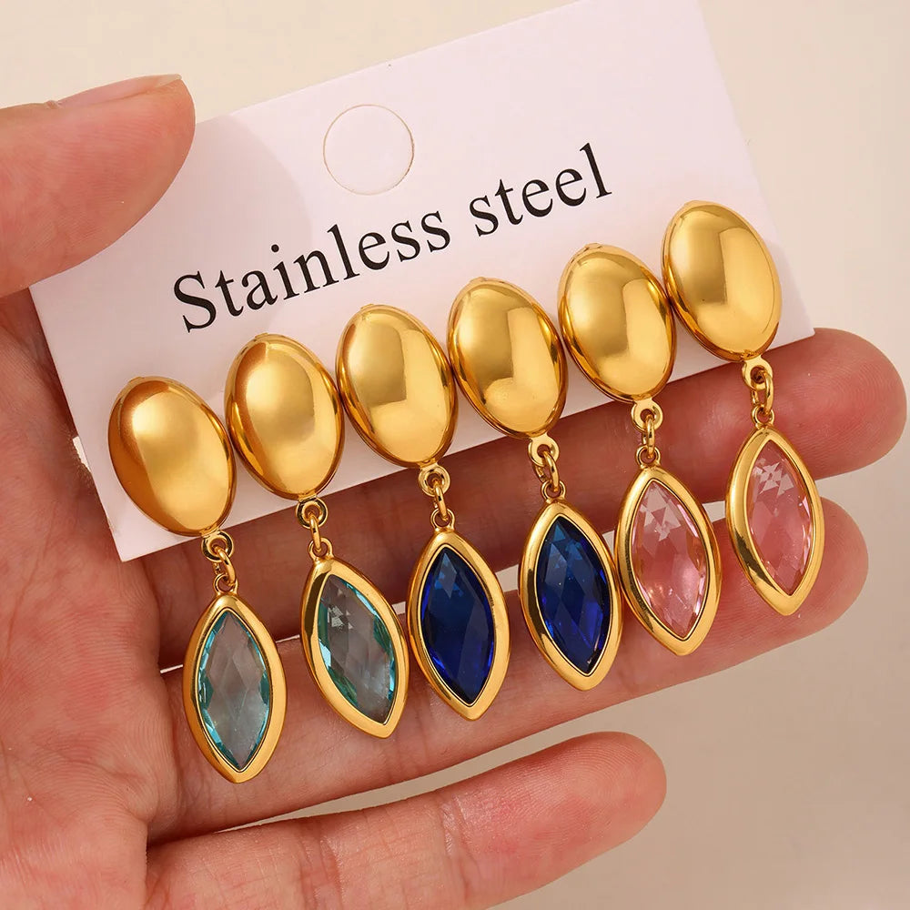 Nivora Shine Geometric Glass Stainless Steel Drop Earrings for Women Mother Hypoallergenic Dangle Earrings Jewelry Wedding Gifts