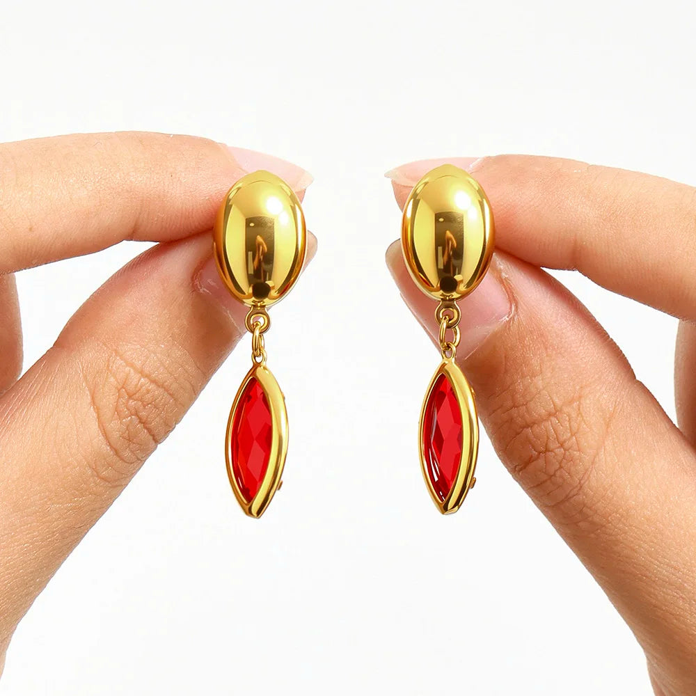 Nivora Shine Geometric Glass Stainless Steel Drop Earrings for Women Mother Hypoallergenic Dangle Earrings Jewelry Wedding Gifts