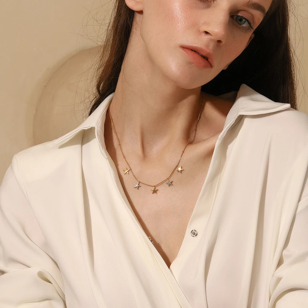 MamacitaSlay 316L Stainless Steel Star Necklace Party Waterproof Neck Jewelry Women's Charm 18K Gold Plated Necklace 2025 Gift
