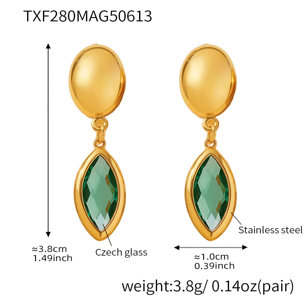 Nivora Shine Geometric Glass Stainless Steel Drop Earrings for Women Mother Hypoallergenic Dangle Earrings Jewelry Wedding Gifts