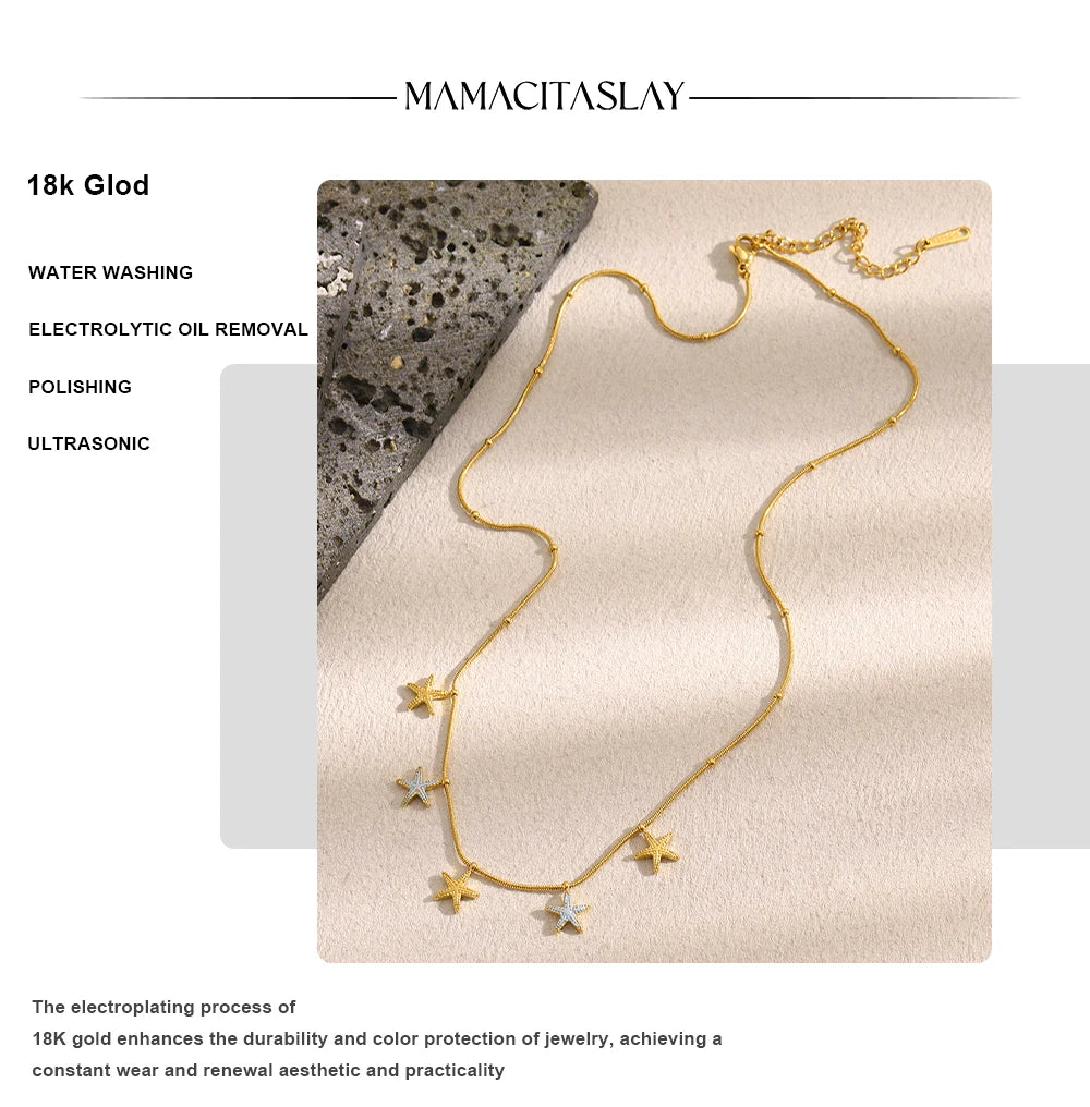 MamacitaSlay 316L Stainless Steel Star Necklace Party Waterproof Neck Jewelry Women's Charm 18K Gold Plated Necklace 2025 Gift