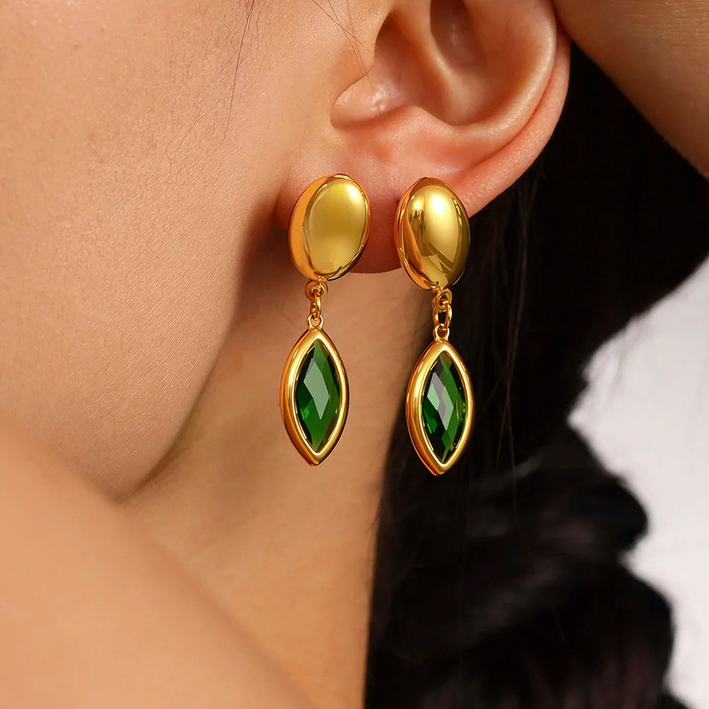 Nivora Shine Geometric Glass Stainless Steel Drop Earrings for Women Mother Hypoallergenic Dangle Earrings Jewelry Wedding Gifts