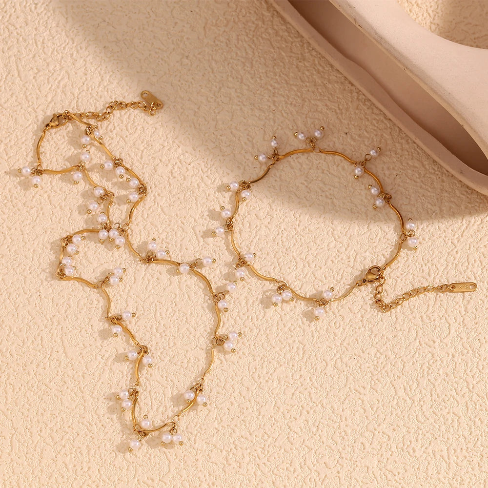 JEWELIXIRS Cascading Pearl Anklet