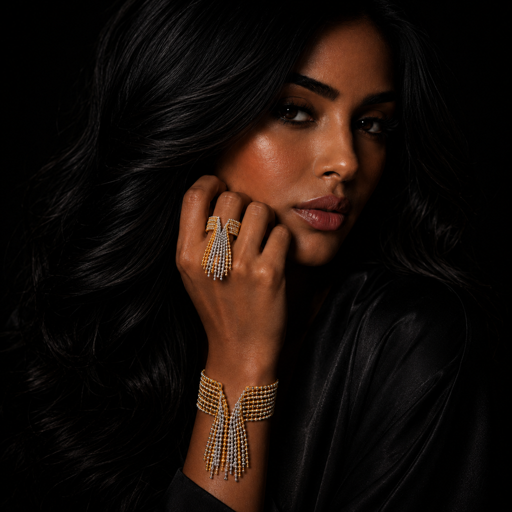 JEWELIXIRS Beaded Tassel Cuff Bracelet & Ring Set