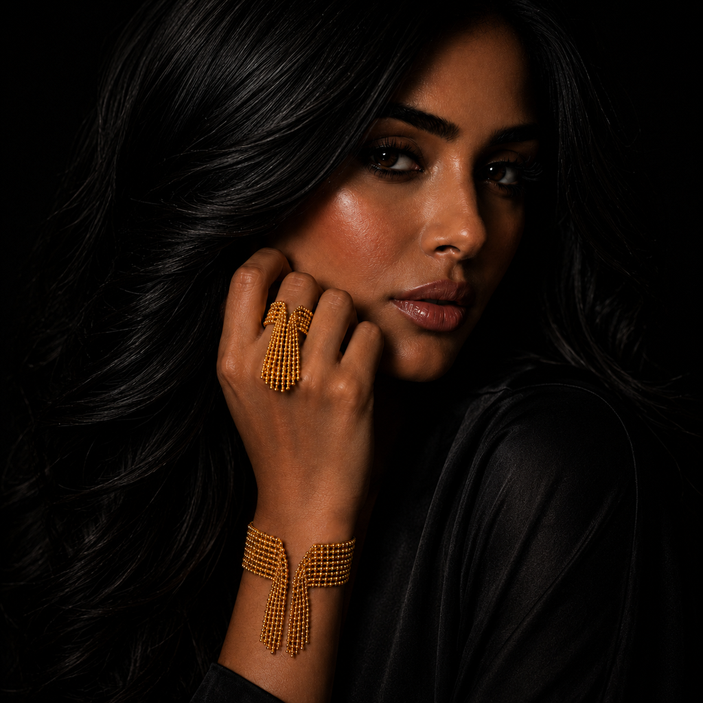 JEWELIXIRS Beaded Tassel Cuff Bracelet & Ring Set