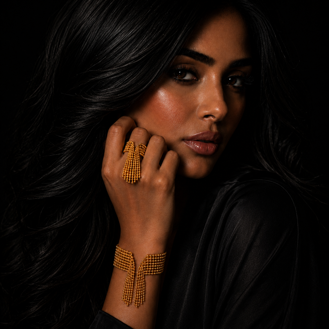 JEWELIXIRS Beaded Tassel Cuff Bracelet & Ring Set