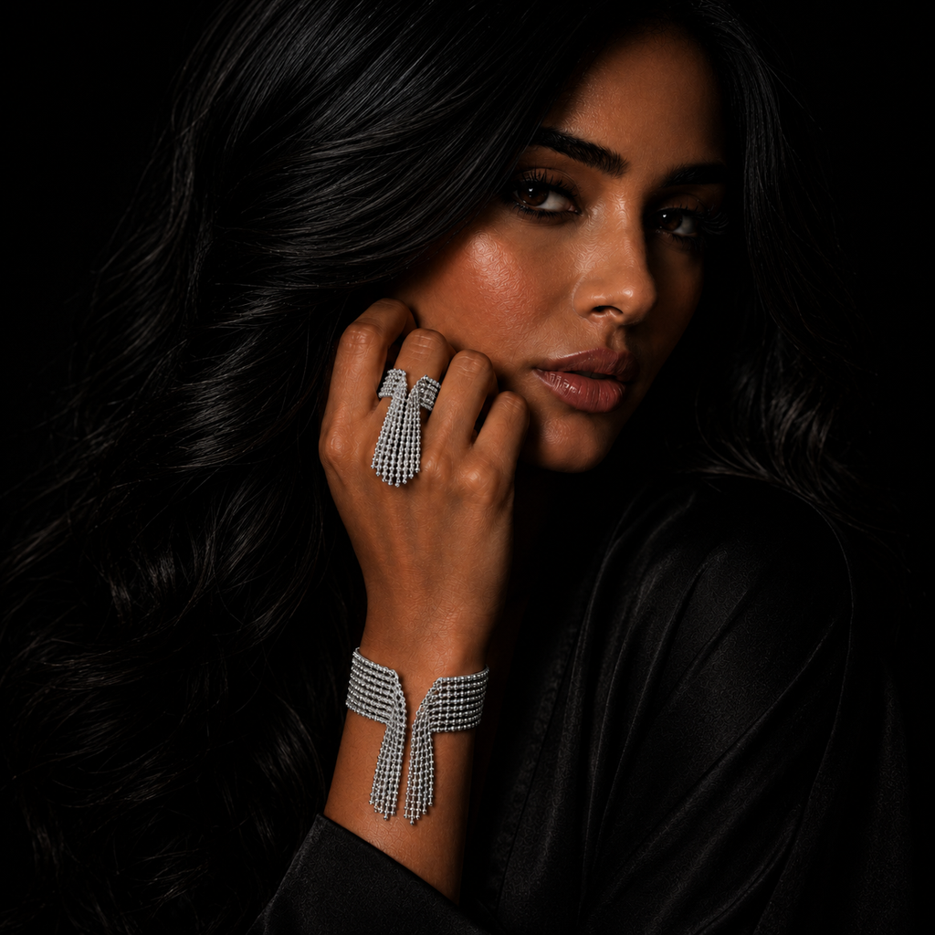 JEWELIXIRS Beaded Tassel Cuff Bracelet & Ring Set