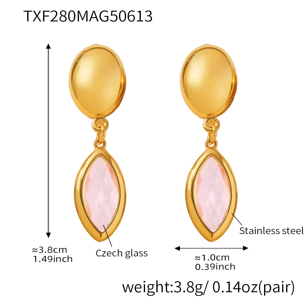 Nivora Shine Geometric Glass Stainless Steel Drop Earrings for Women Mother Hypoallergenic Dangle Earrings Jewelry Wedding Gifts