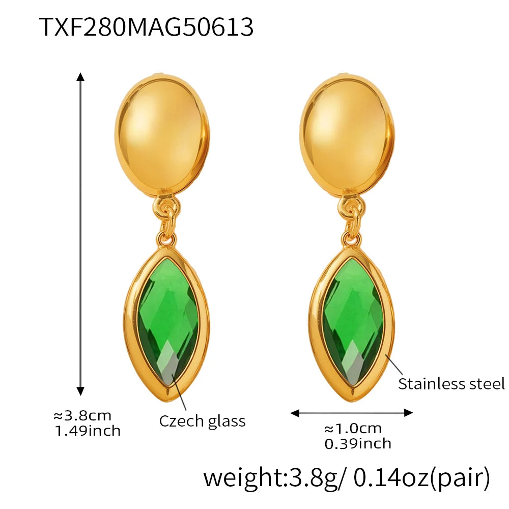 Nivora Shine Geometric Glass Stainless Steel Drop Earrings for Women Mother Hypoallergenic Dangle Earrings Jewelry Wedding Gifts