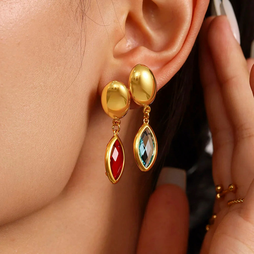 Nivora Shine Geometric Glass Stainless Steel Drop Earrings for Women Mother Hypoallergenic Dangle Earrings Jewelry Wedding Gifts