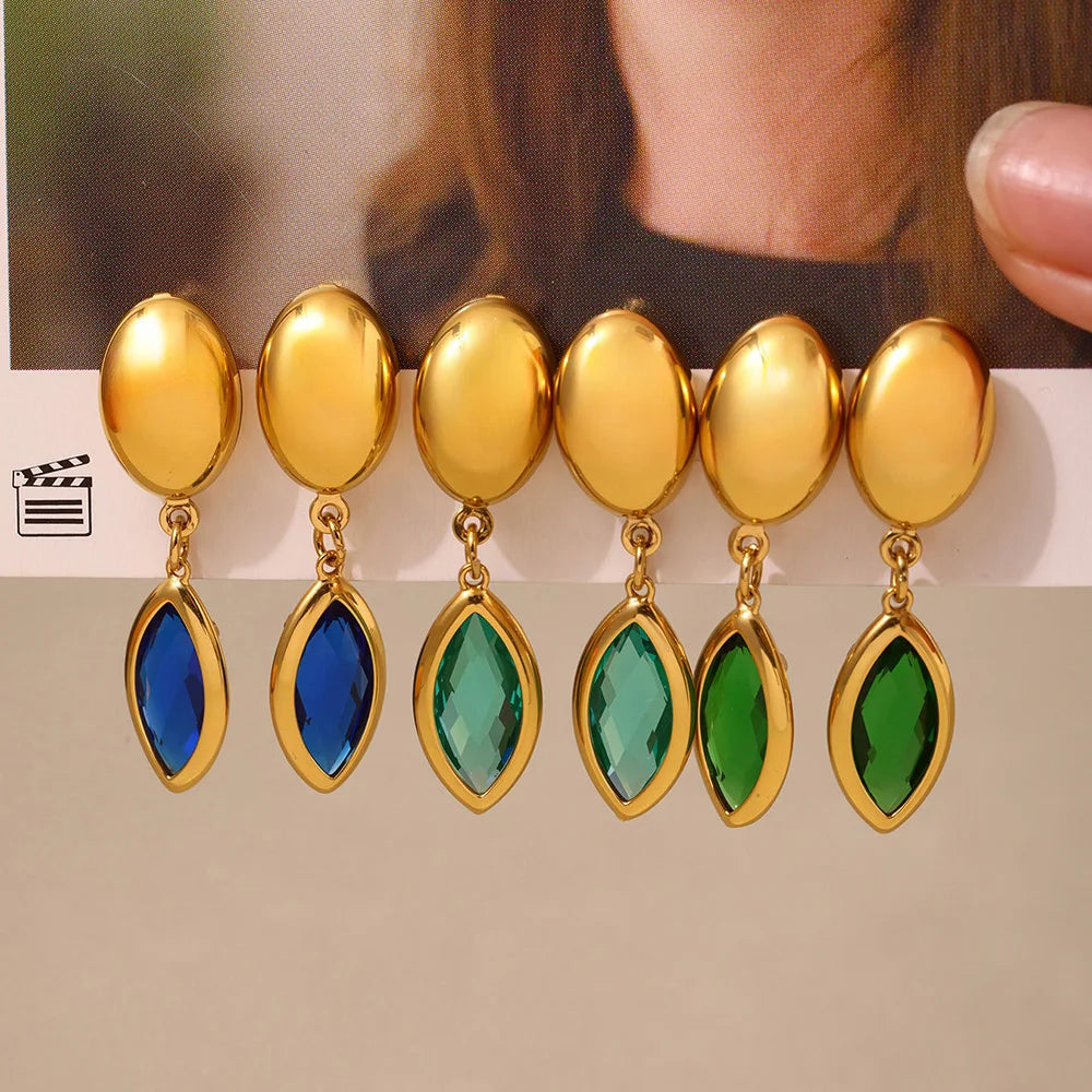 Nivora Shine Geometric Glass Stainless Steel Drop Earrings for Women Mother Hypoallergenic Dangle Earrings Jewelry Wedding Gifts